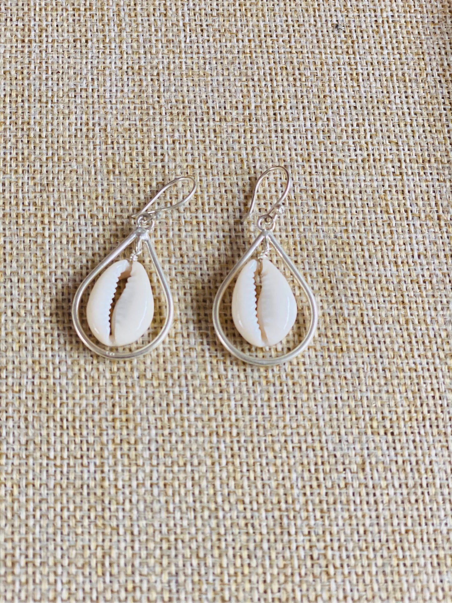 Cowrie Shell Open Drop Earrings Sterling Silver