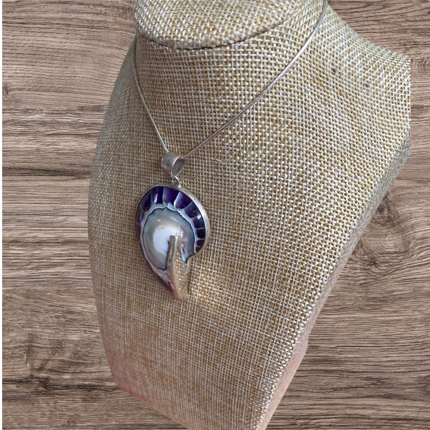 Nautilus Shell Pendant Purple With Inlay Sterling Silver
