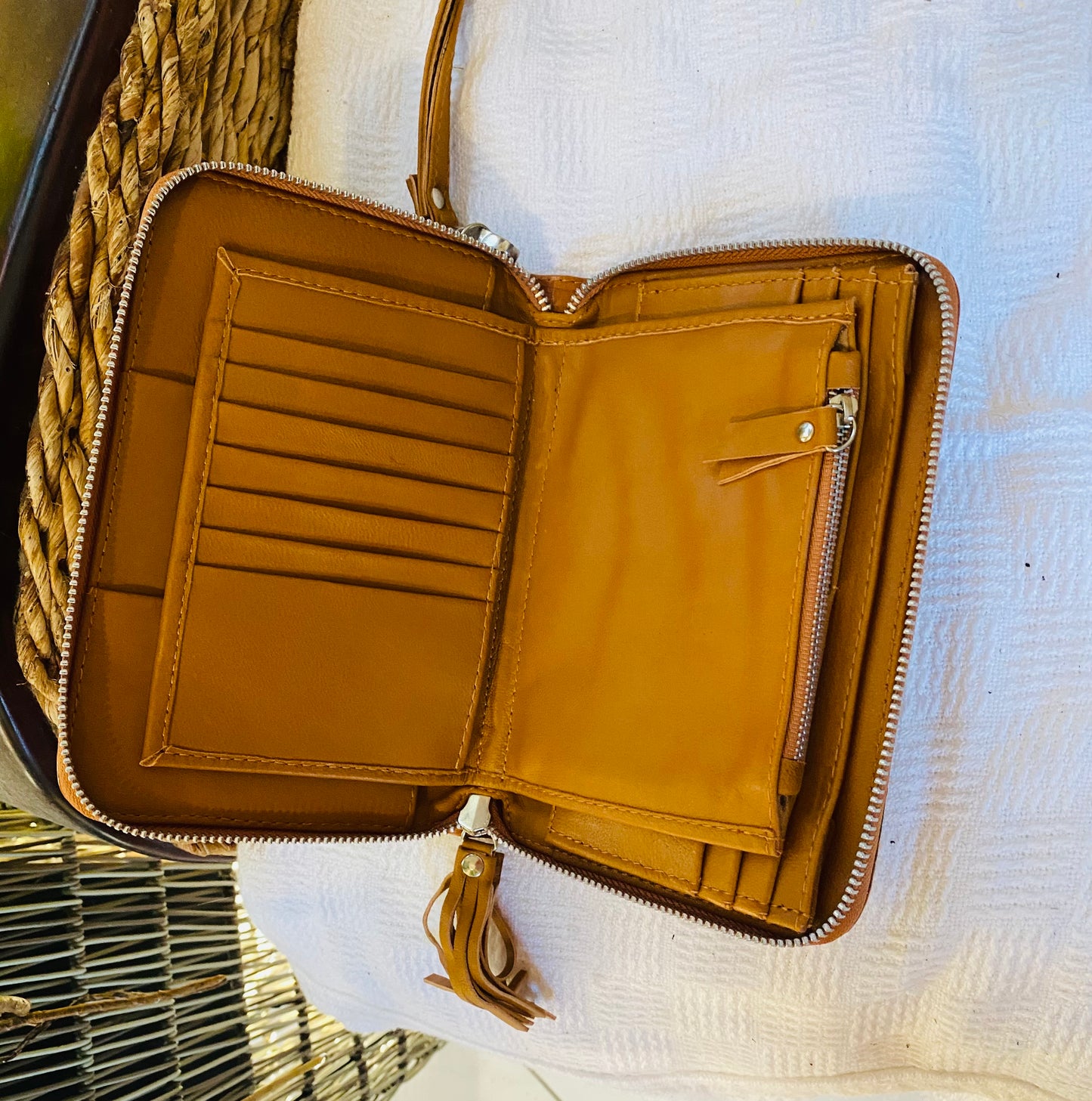 Springtime Leather Purse-Wallet Hand painted