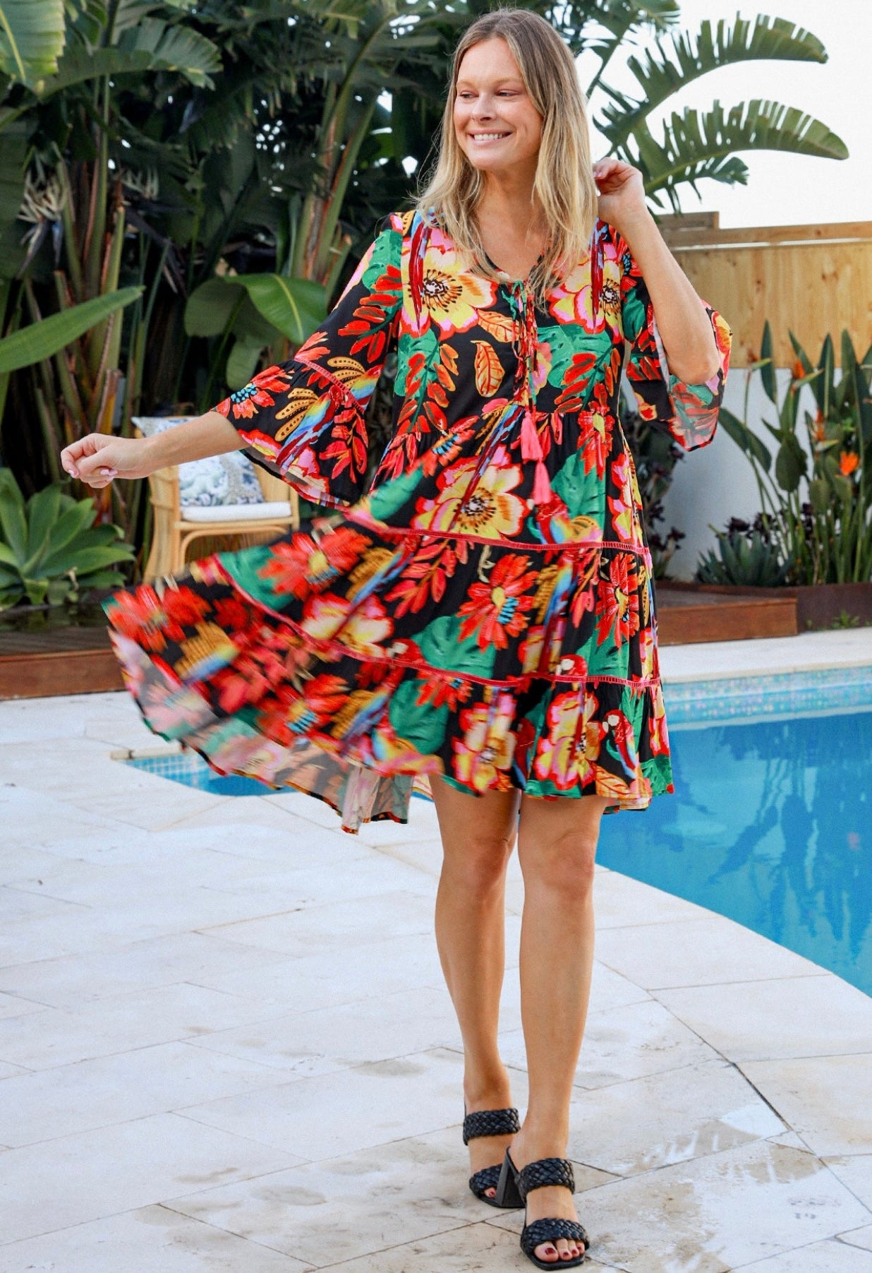 Safari Mini Dress Red 1/2 Sleeves