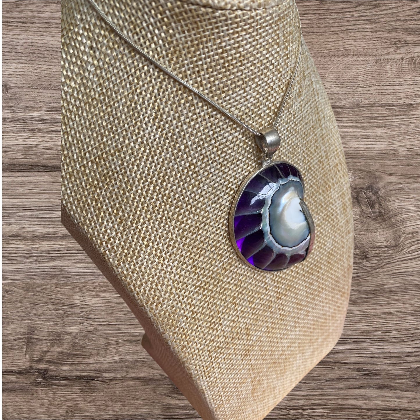 Nautilus Shell Pendant Purple With Inlay Sterling Silver