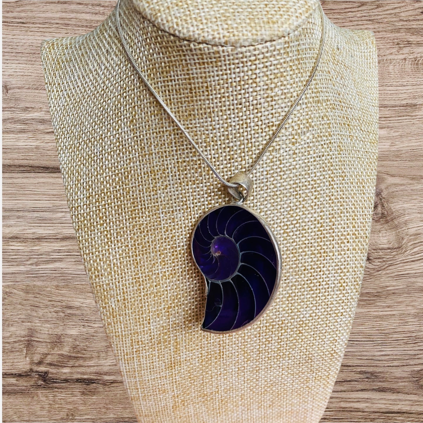 Nautilus Shell Pendant Purple With Inlay Sterling Silver