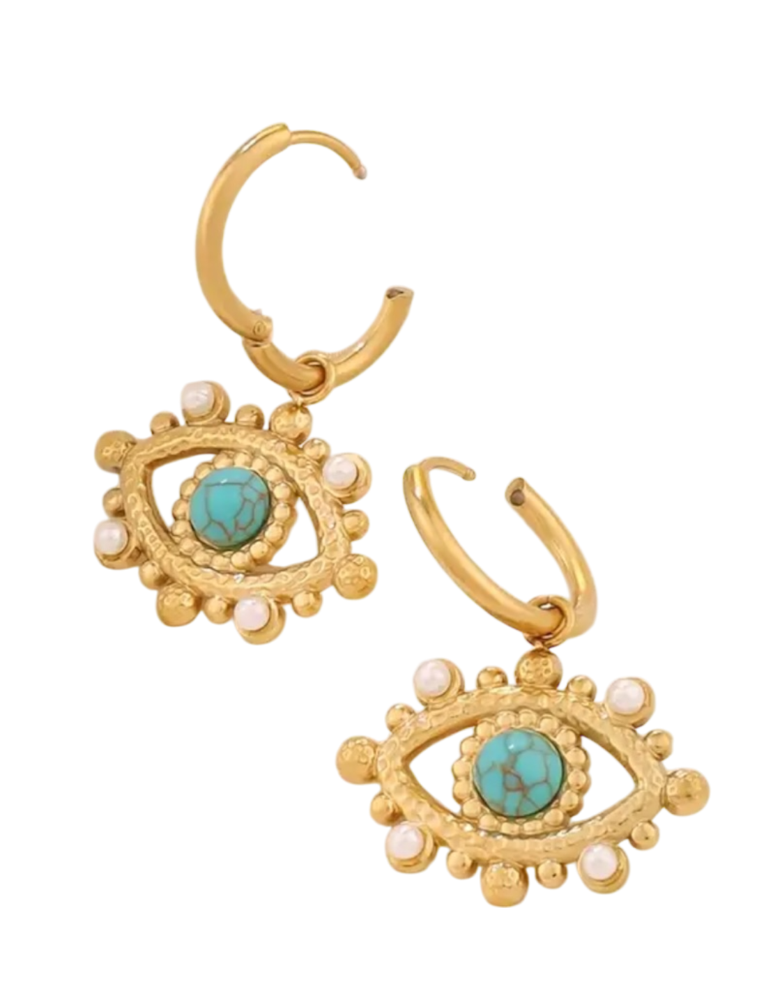 Evil Eye Turquoise Stone Earrings 18k Gold Plated