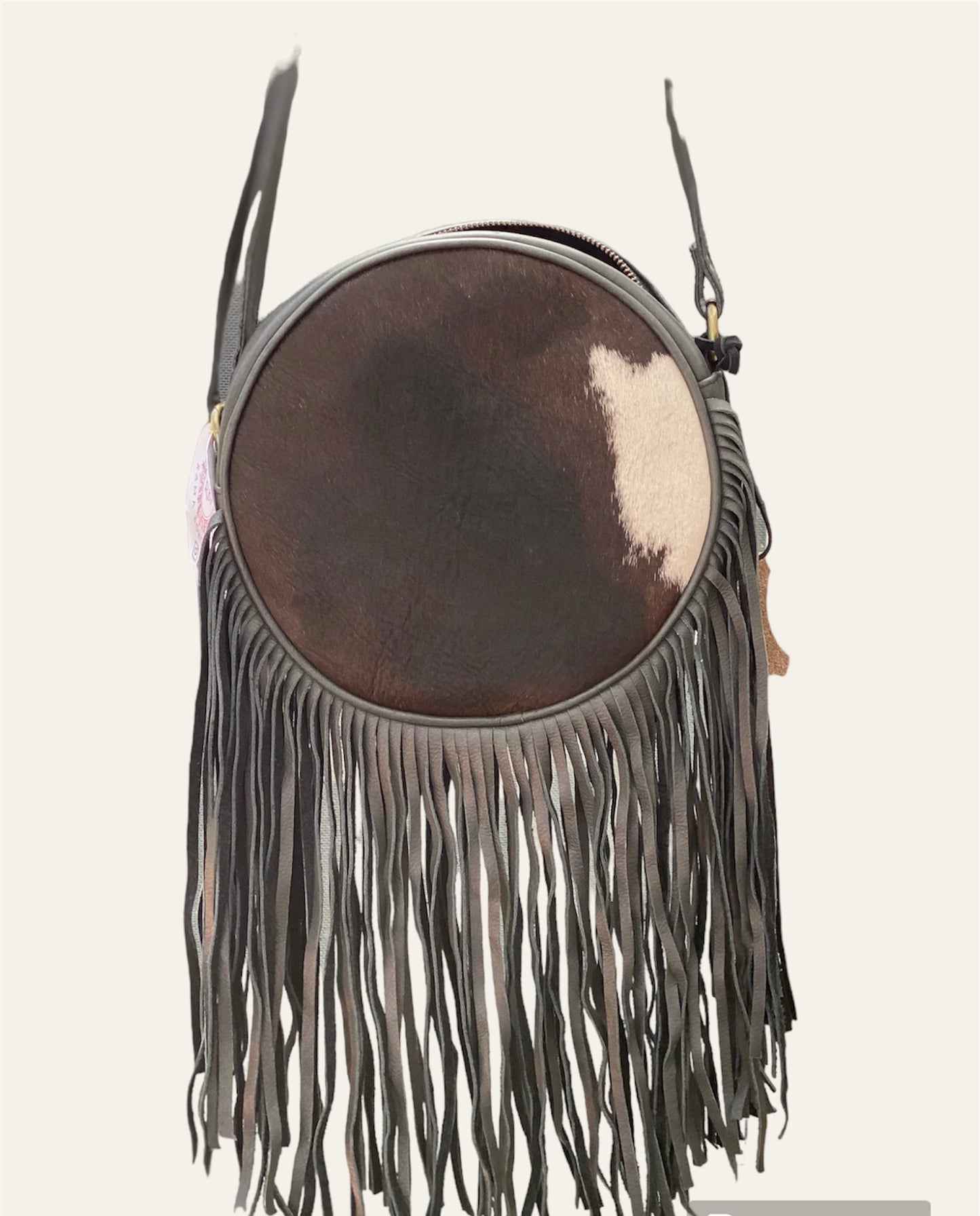 Cow-Hide Fringe Leather around Bag Black