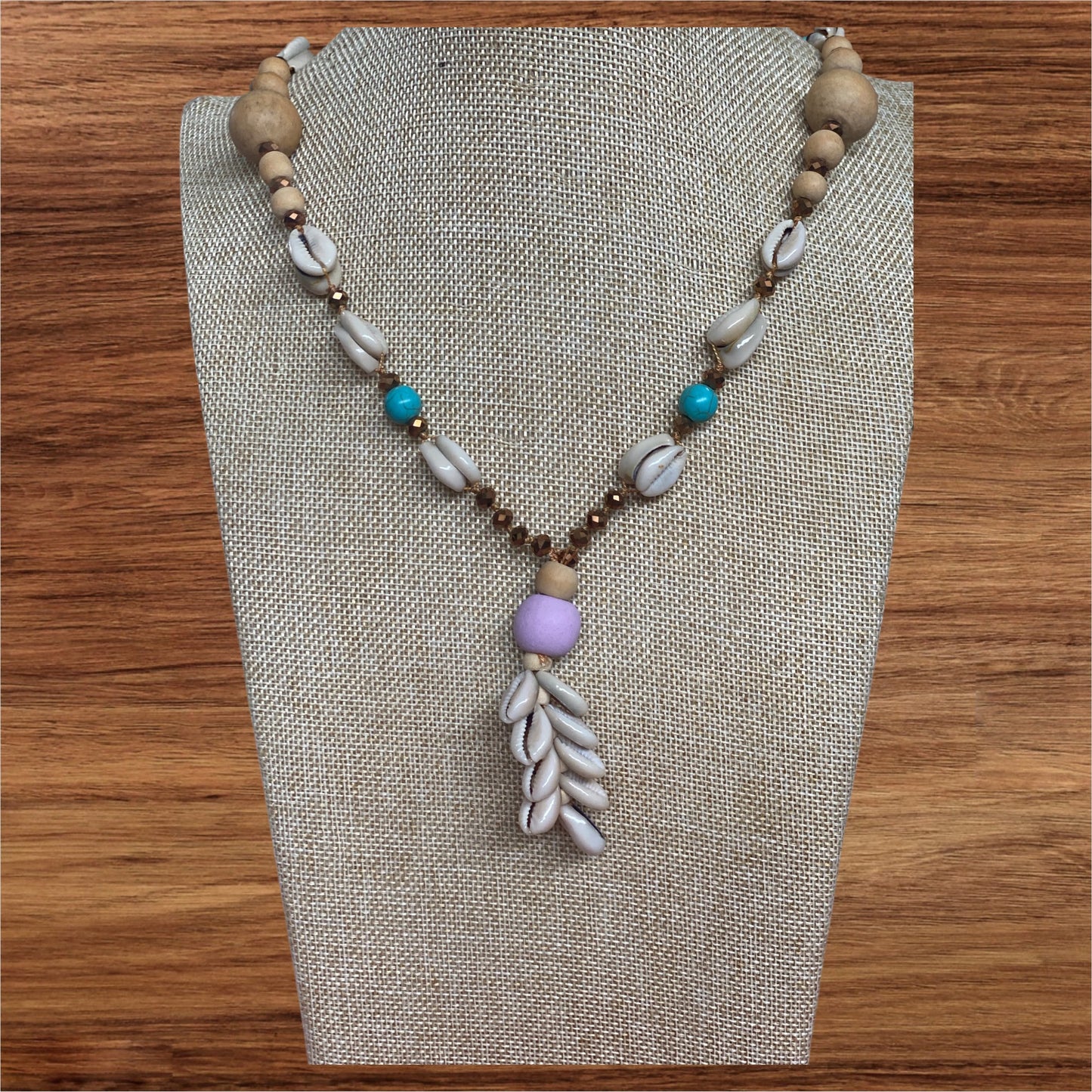 Beaded Cowrie Shell Natural Beads Garland Necklace Purple