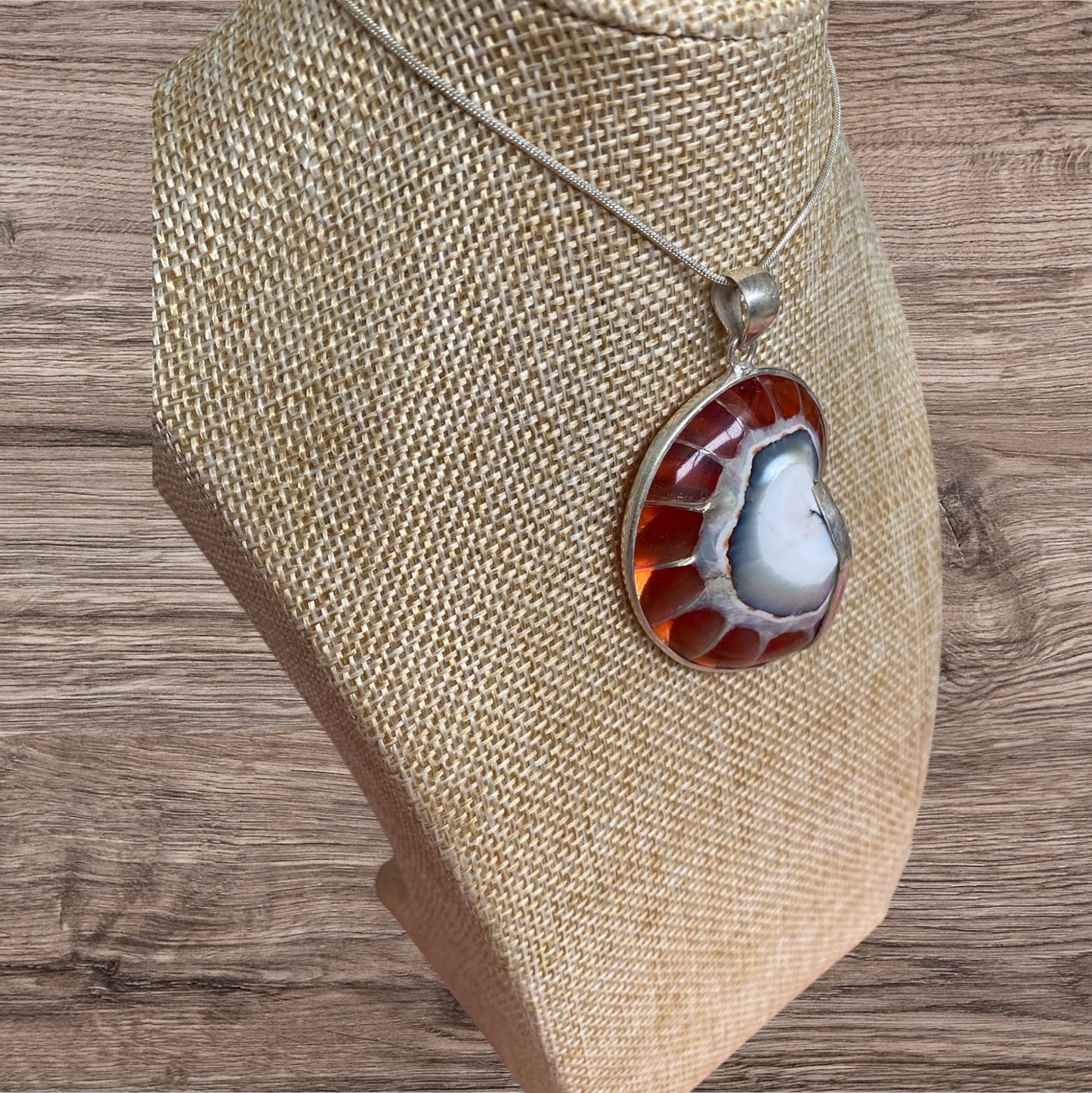 Nautilus Shell Pendant Red With Inlay Sterling Silver
