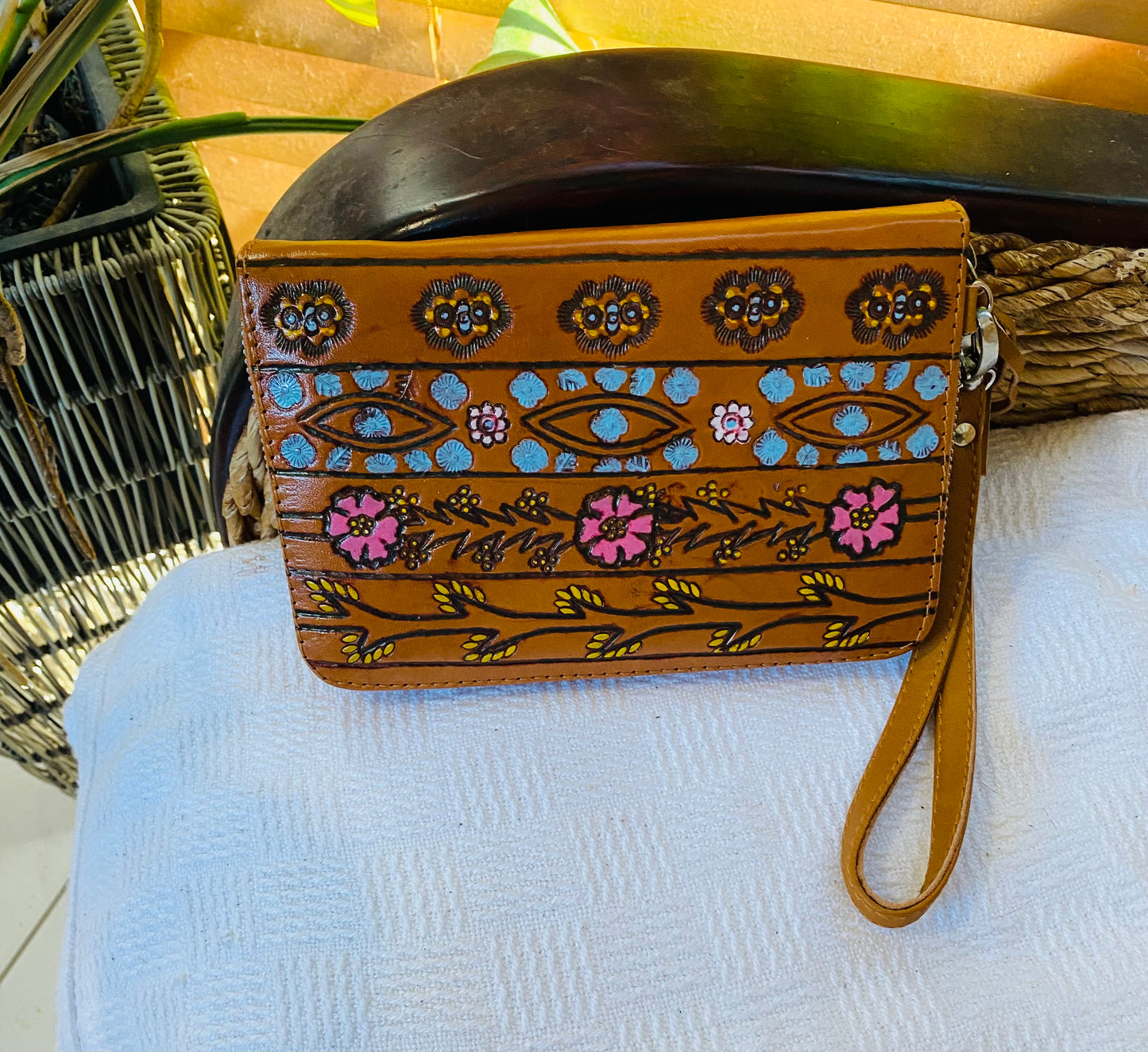 Springtime Leather Purse-Wallet Hand painted