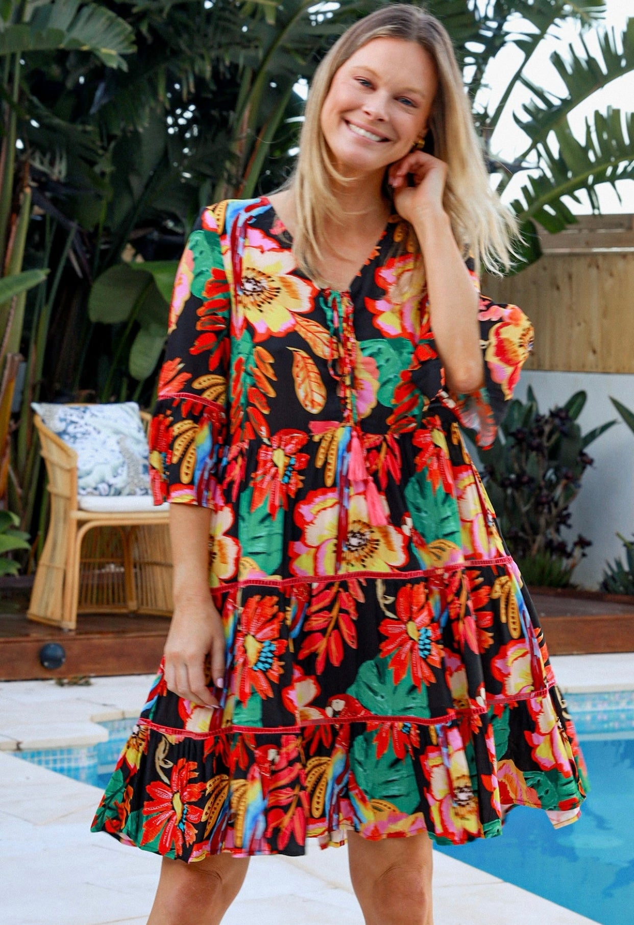Safari Mini Dress Red 1/2 Sleeves