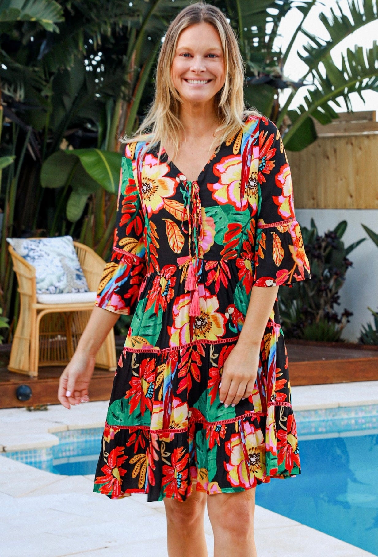 Safari Mini Dress Red 1/2 Sleeves