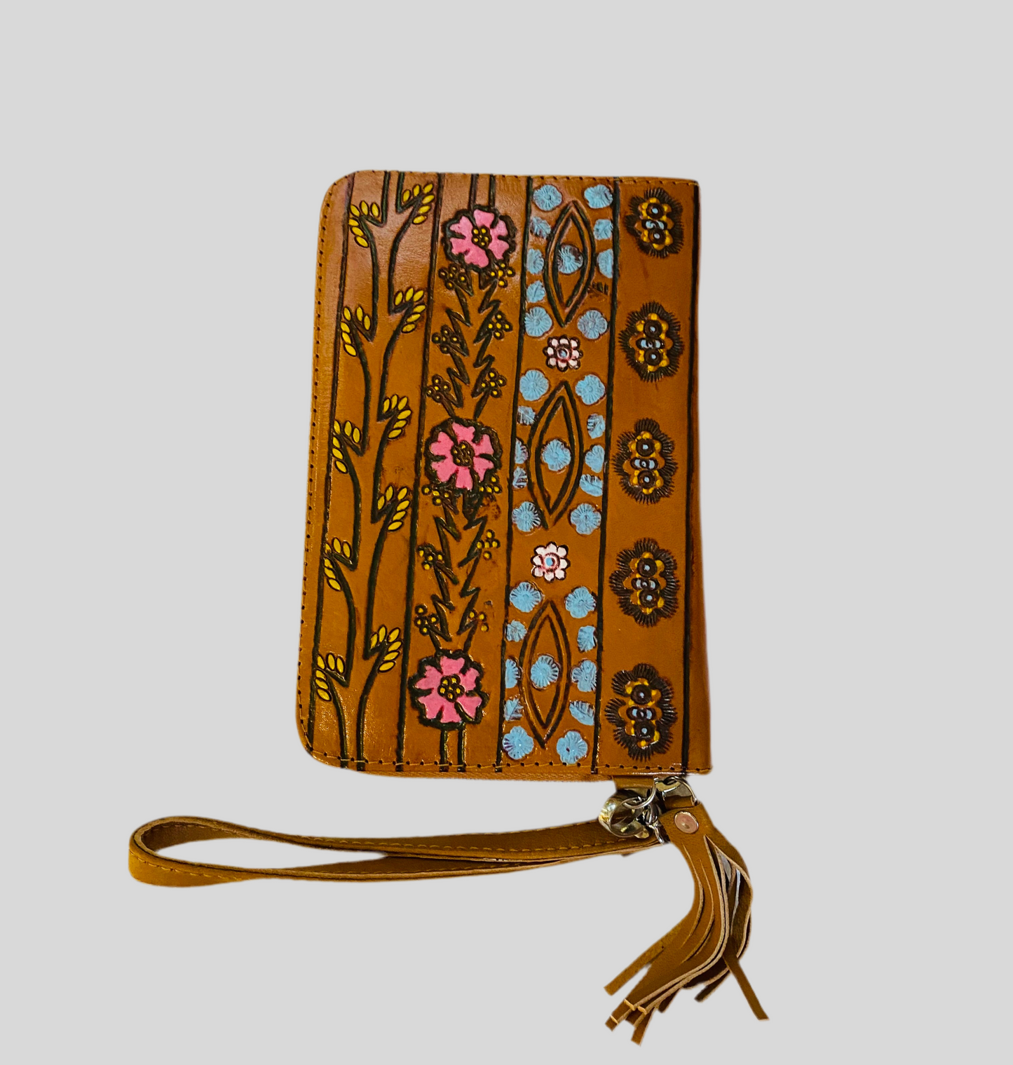 Springtime Leather Purse-Wallet Hand painted