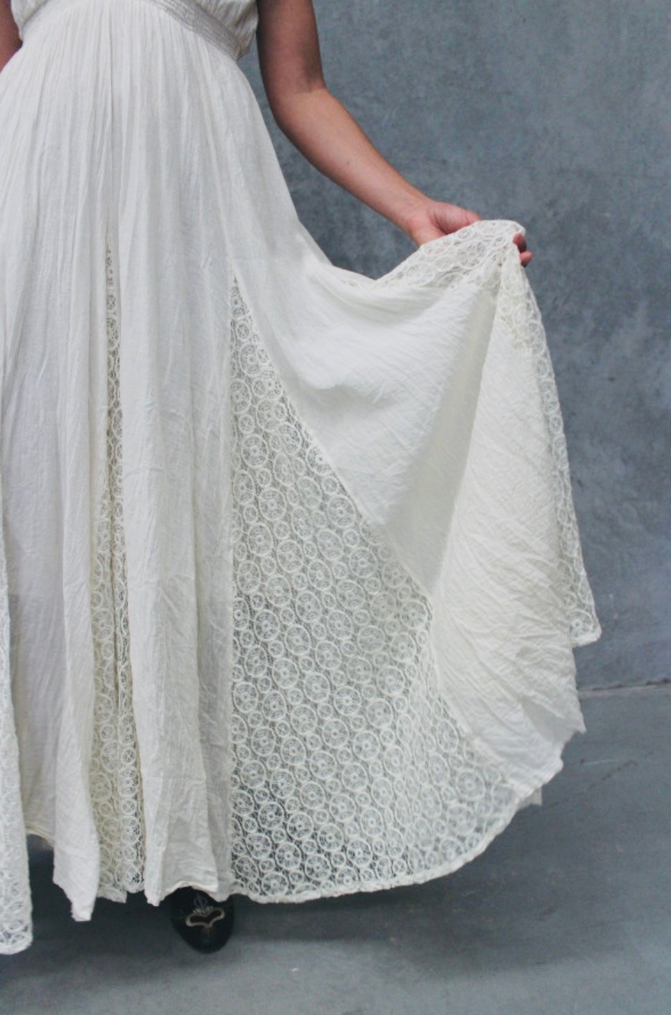 Prairie Maxi Dress Cream Cotton With Full Lace Panels