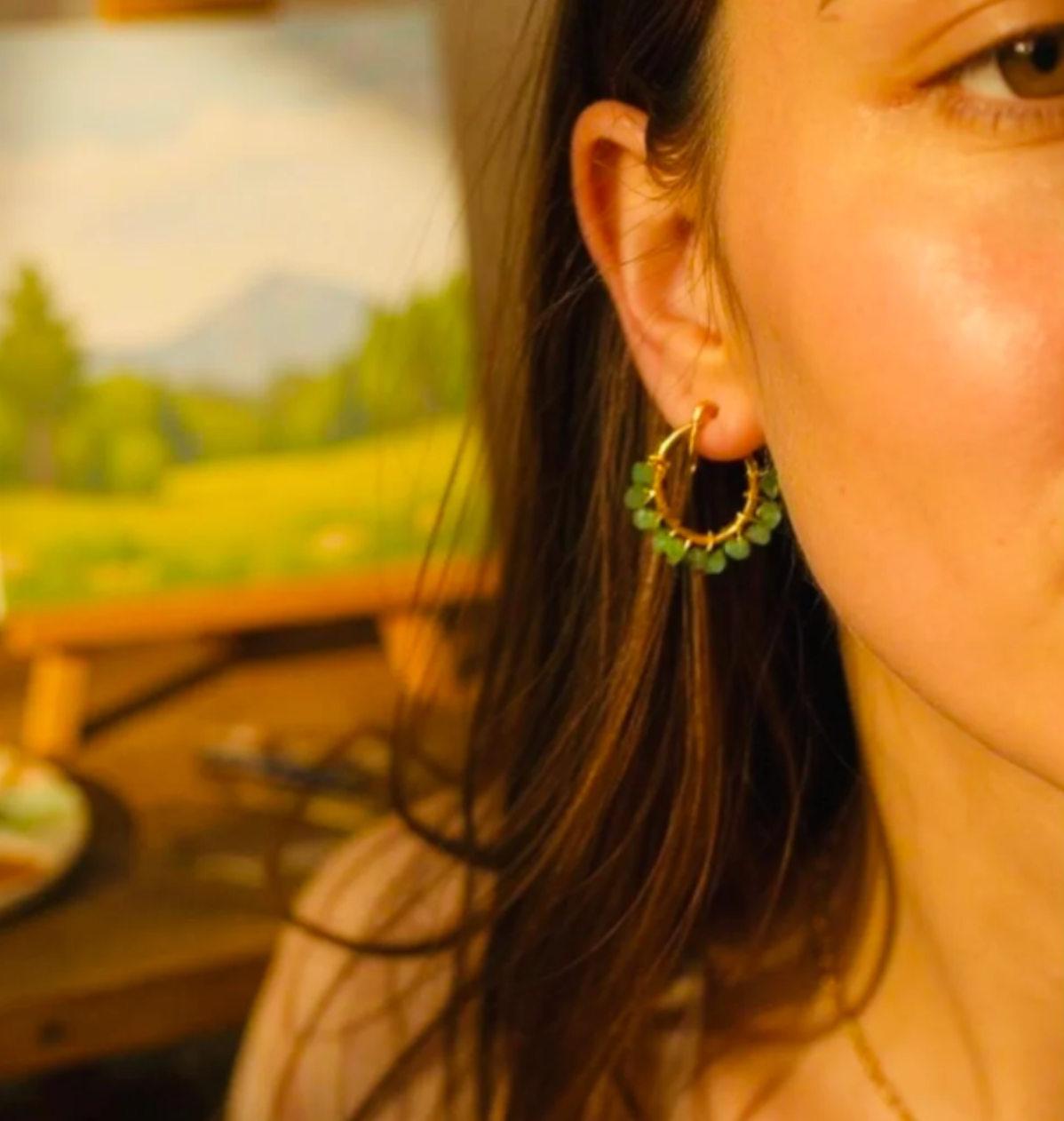 Amazonite Stone Dainty Earrings 18k Gold Plated