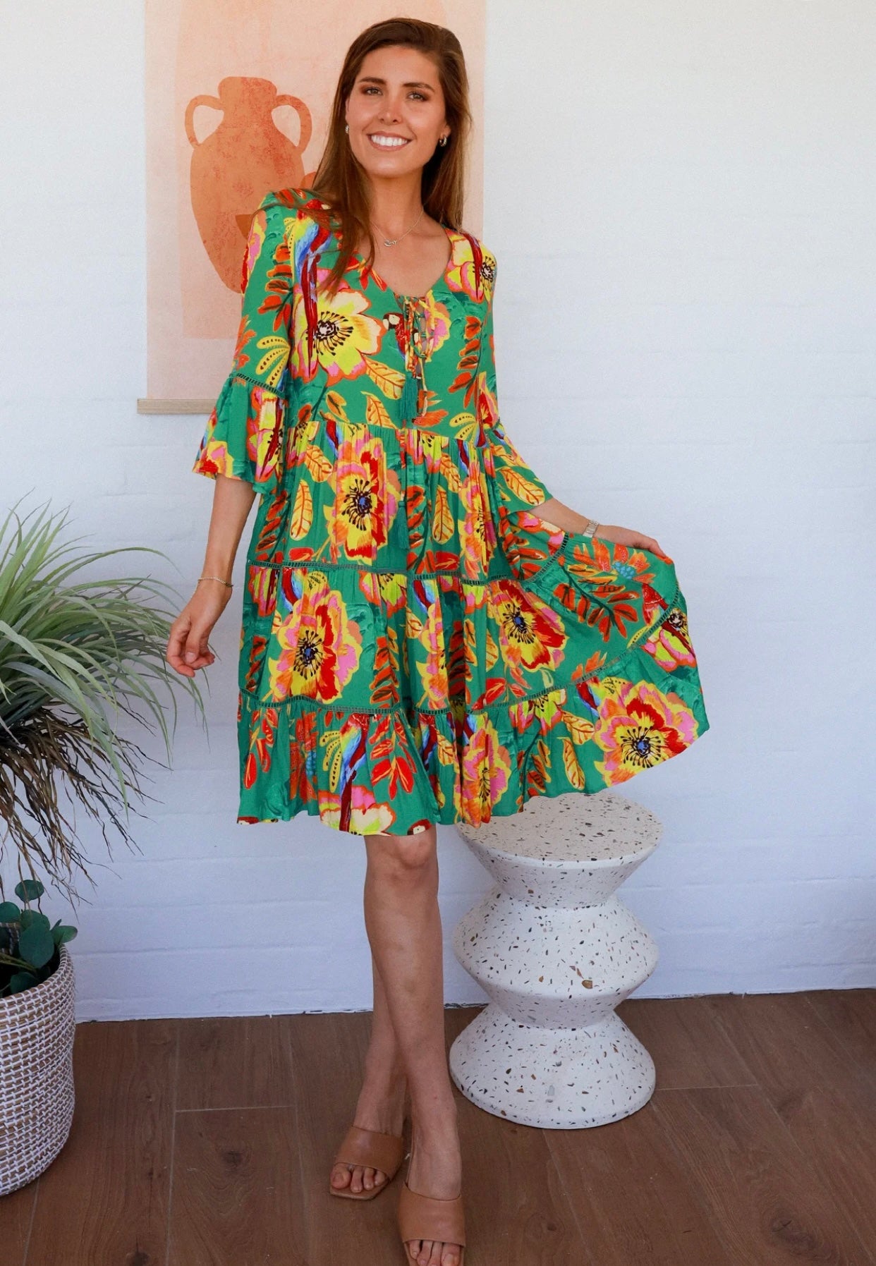 Safari Mini Dress Green 1/2 Sleeves