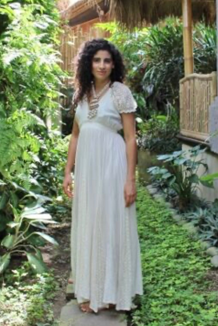 Prairie Maxi Dress Cream Cotton With Full Lace Panels