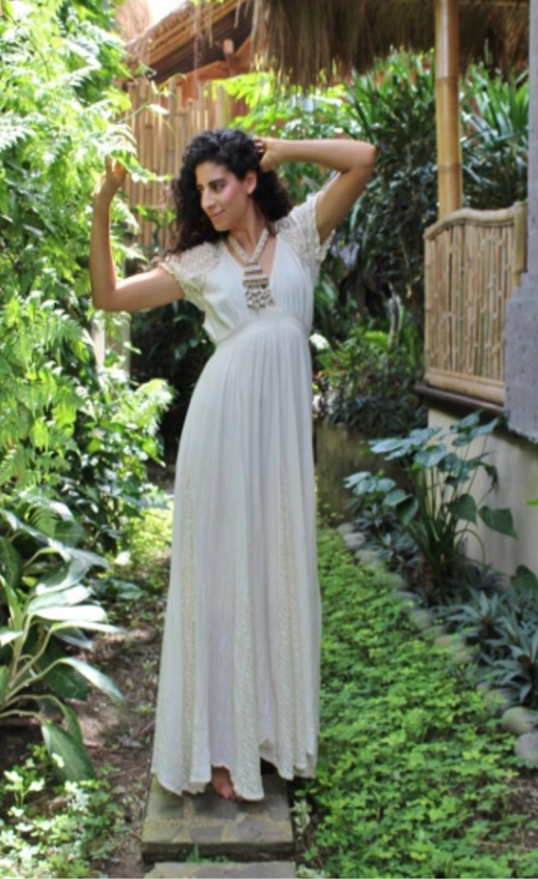 Prairie Maxi Dress Cream Cotton With Full Lace Panels