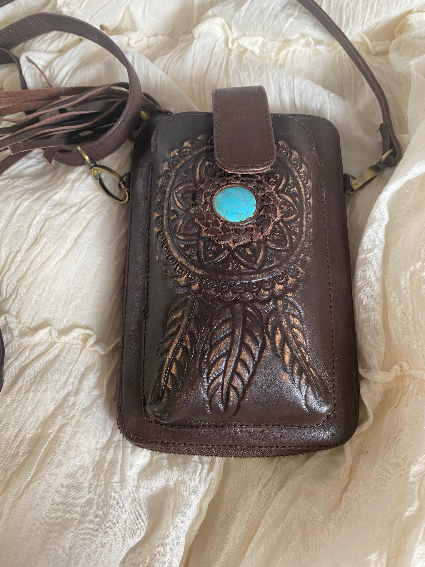 Dreamcatcher Phone Wallet pouch Travel Bag With Turquoise Stone