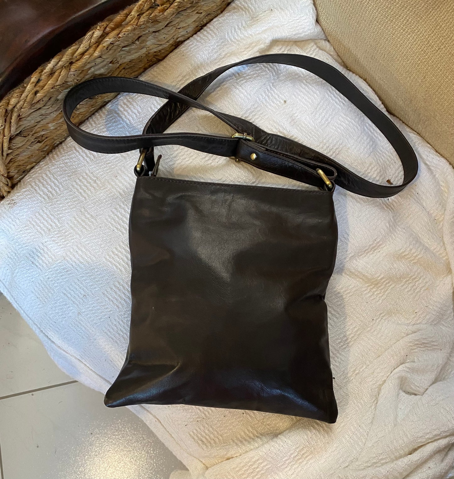 Satchel Leather Bag Dark Brown Crossbody Travel