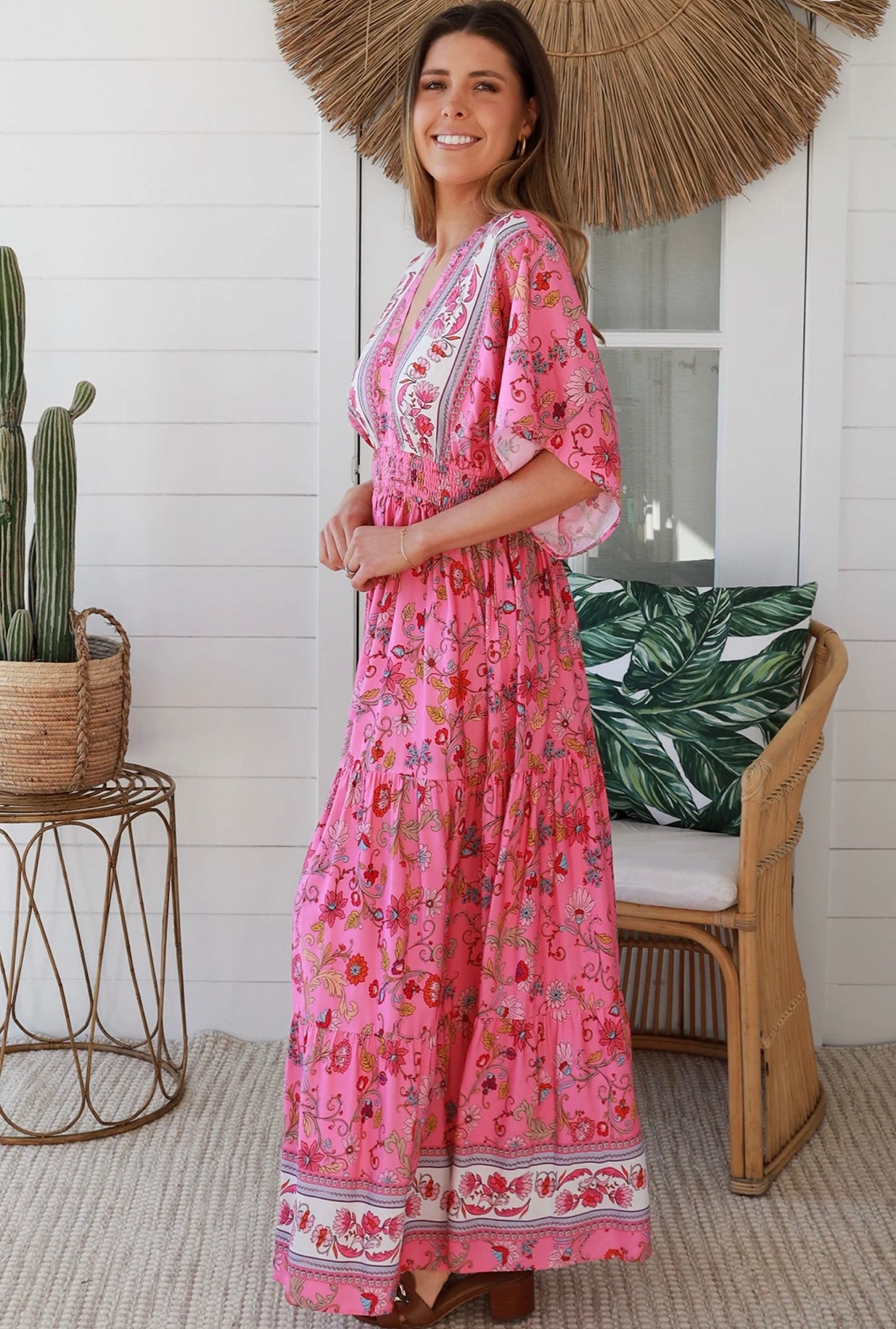 Kellina Boho Floral Pink Maxi Dress