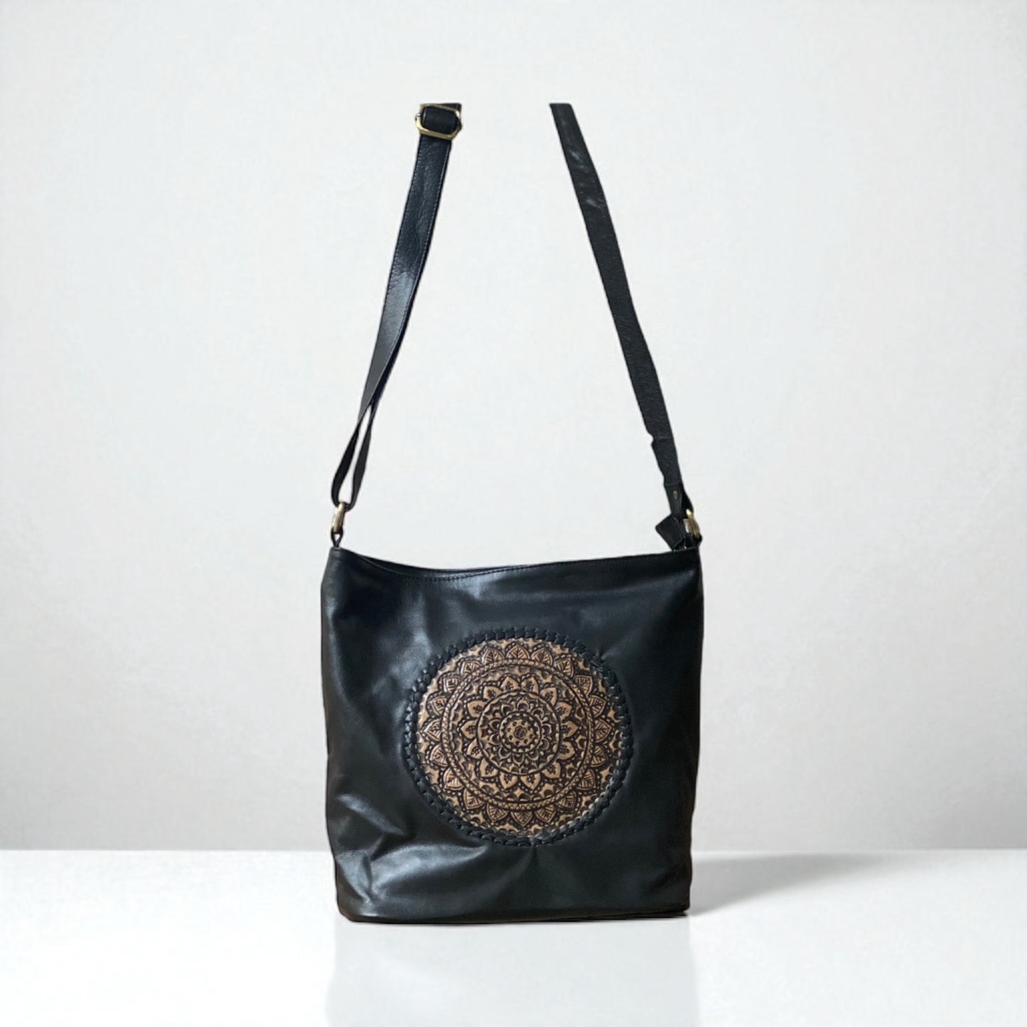 Bohemian Mandala Weaved Black
Leather Bag