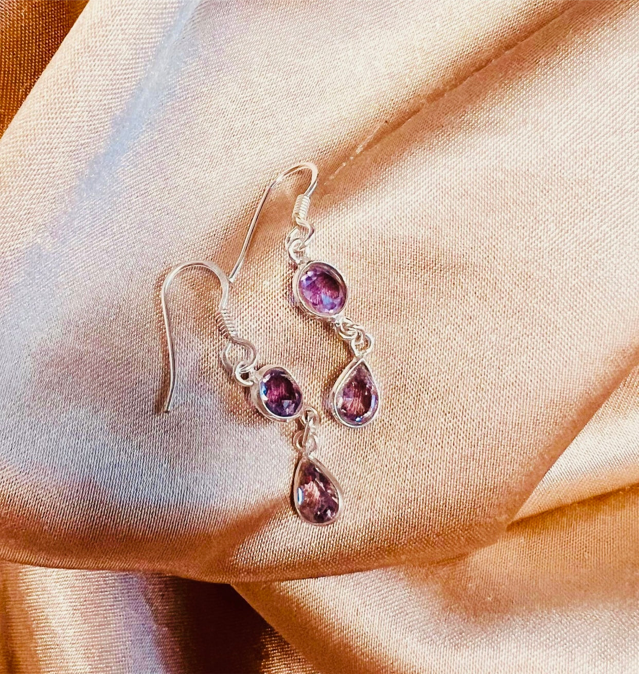 Amethyst Earrings Dainty Tear drop Sterling Silver