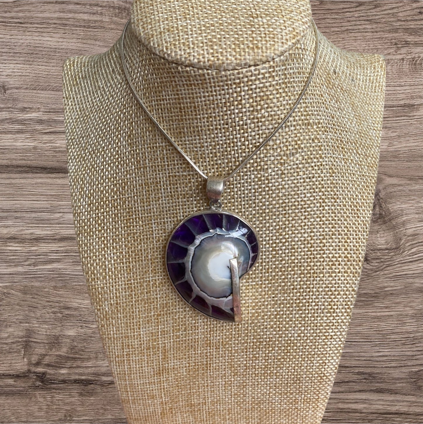 Nautilus Shell Pendant Purple With Inlay Sterling Silver