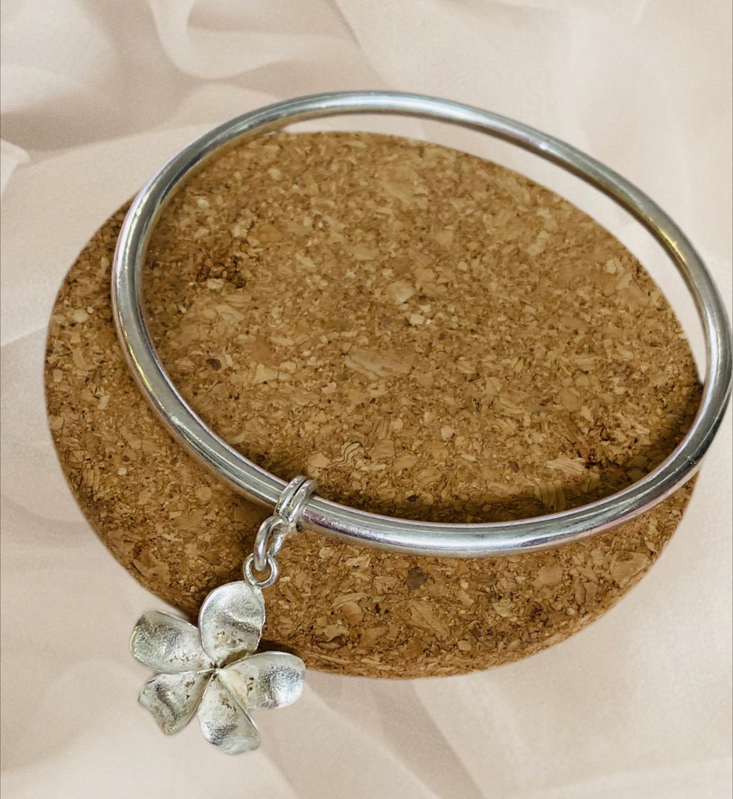 Sterling Silver Charm Bangle Flower