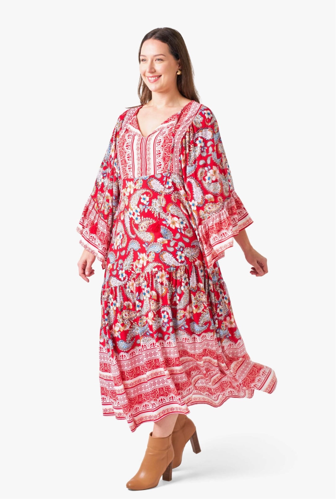 Lelia Print Maxi Dress With Long Bell Sleeves