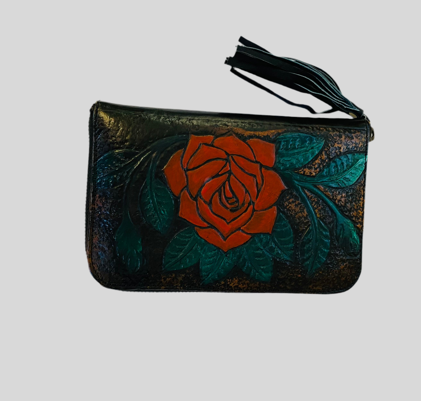 Western Rose Leather Purse Vintage Brown