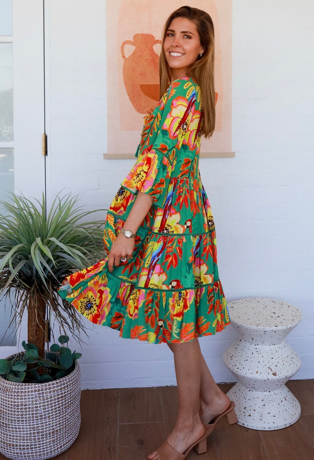 Safari Mini Dress Green 1/2 Sleeves