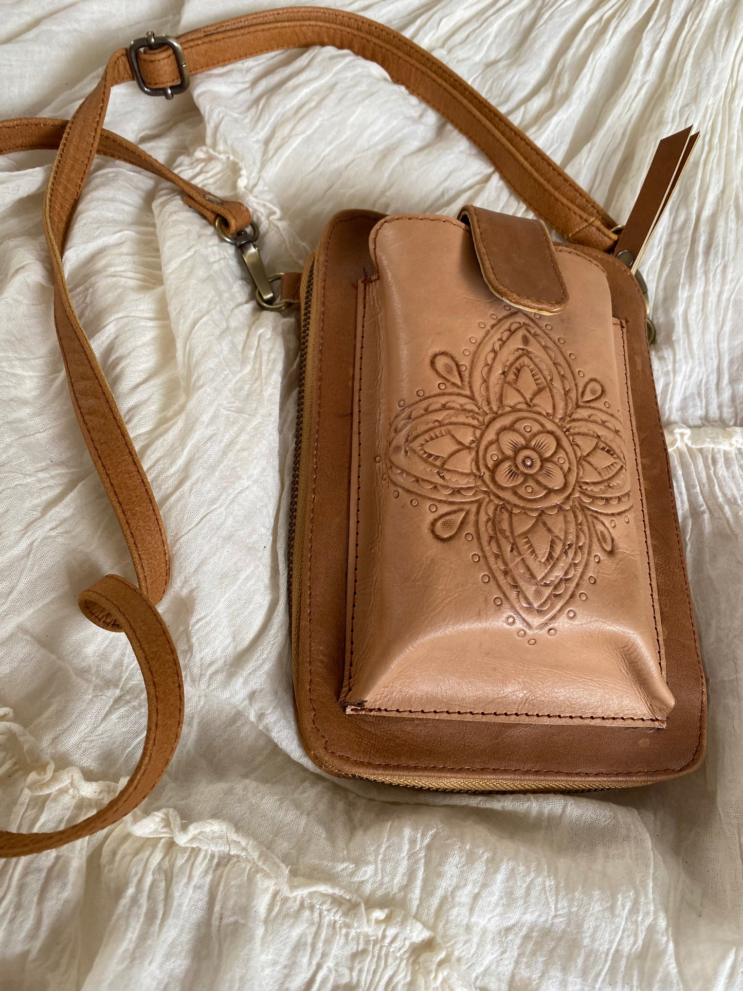 Mandala Laos Phone Wallet Pouch Bag Tan