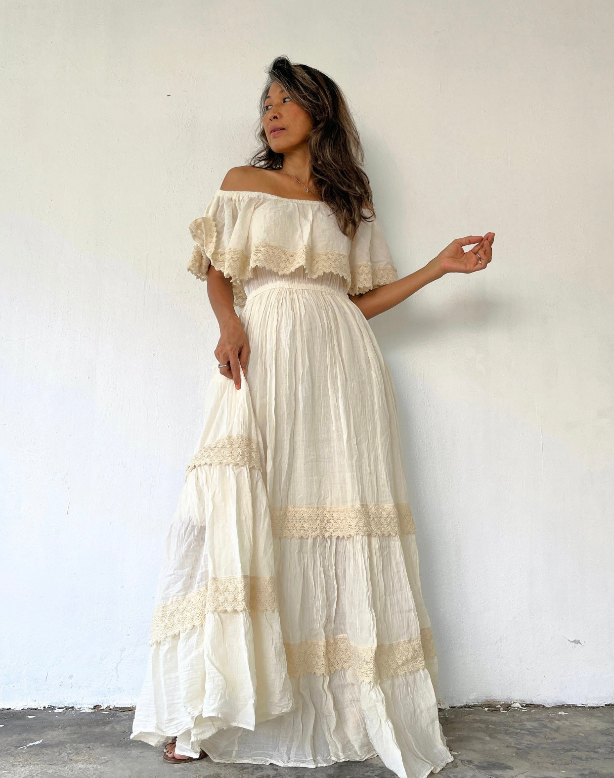 Off The Shoulder Maxi Dress Elastic Waist Rama Boho Fashion Off The Shoulder Maxi Dress Elastic Waist Rama Boho Fashion