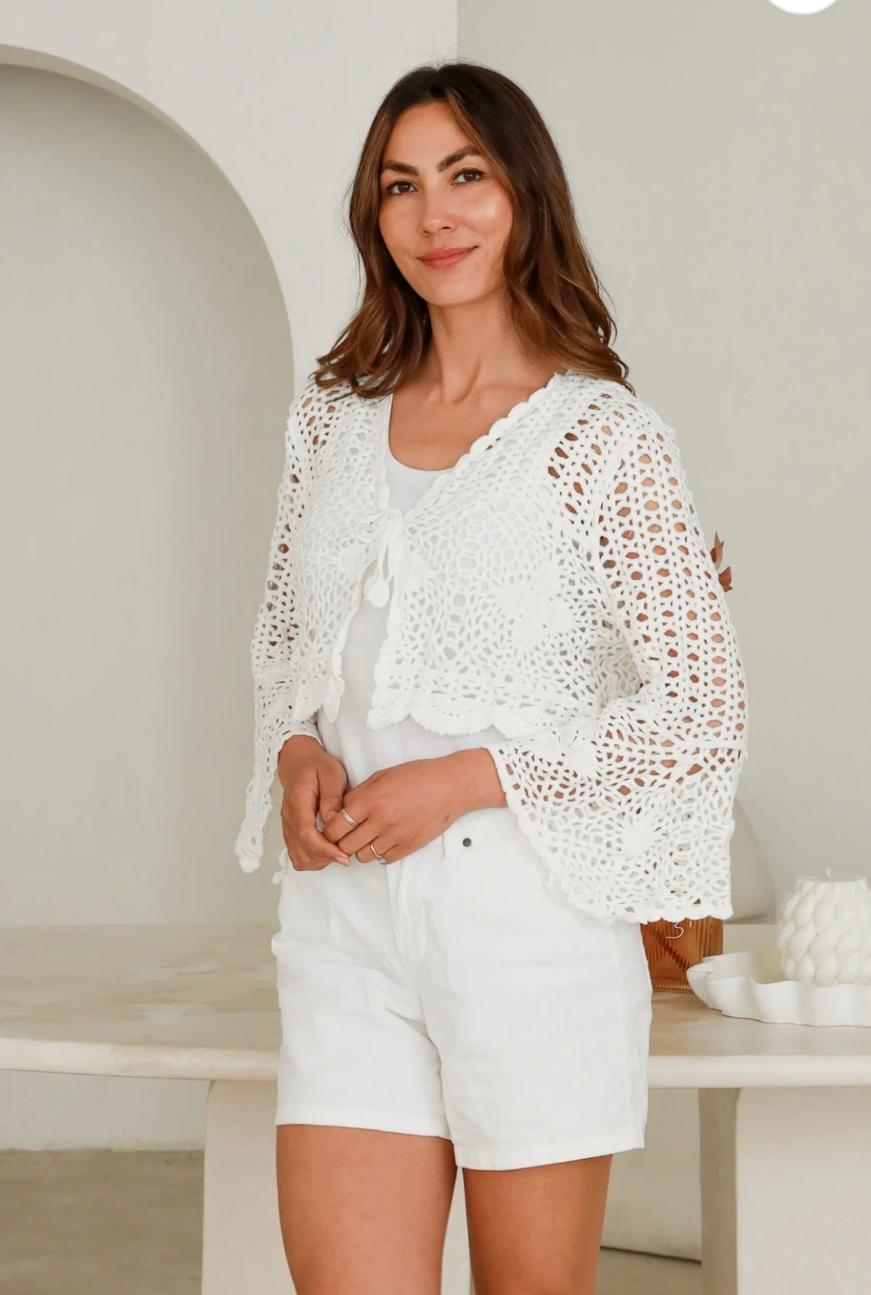 Bolero Flared Sleeves Crochet Cotton Overlay