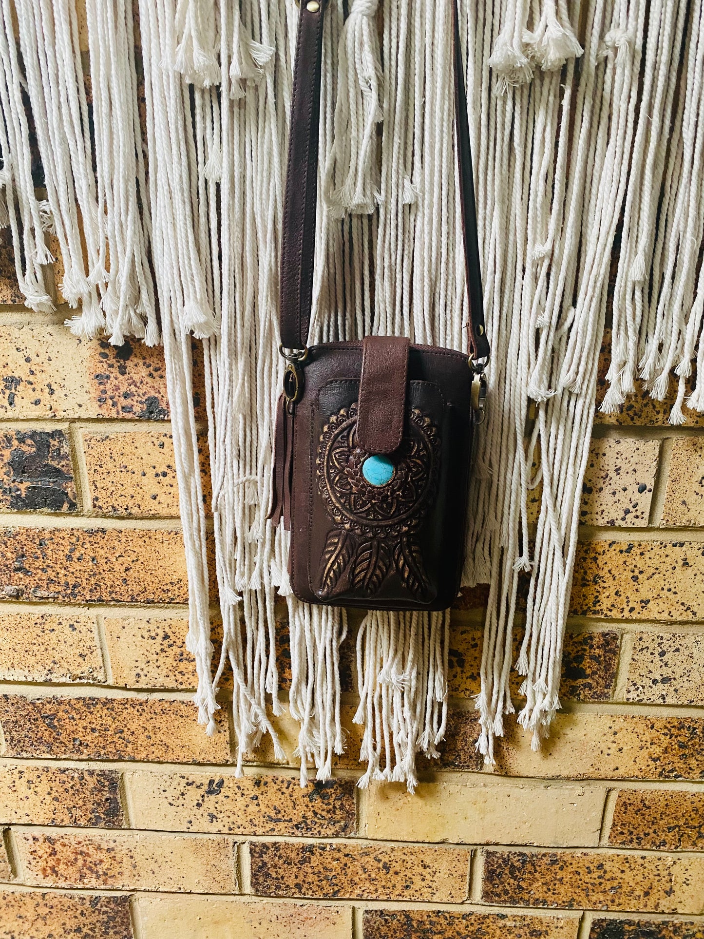 Dreamcatcher Phone Wallet pouch Travel Bag With Turquoise Stone