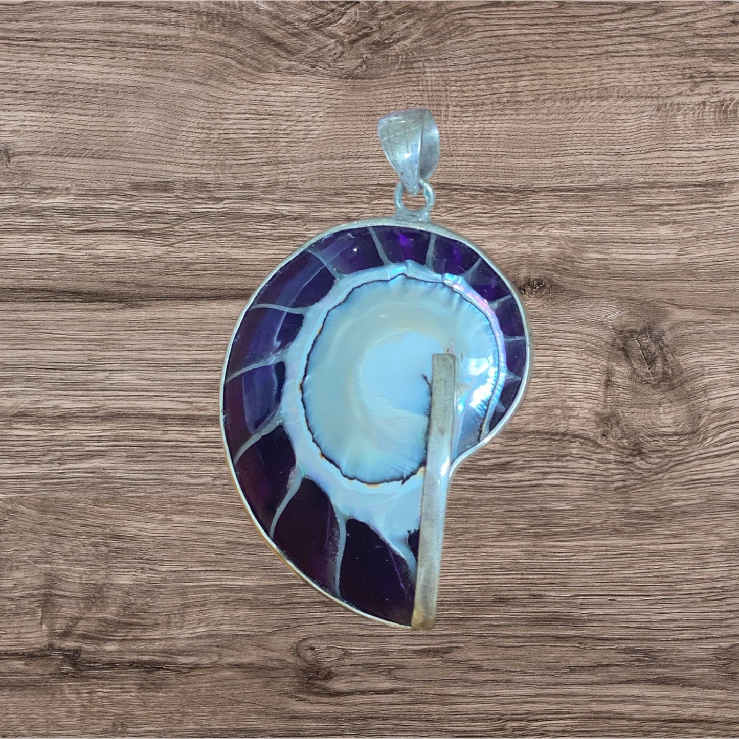 Nautilus Shell Pendant Purple With Inlay Sterling Silver