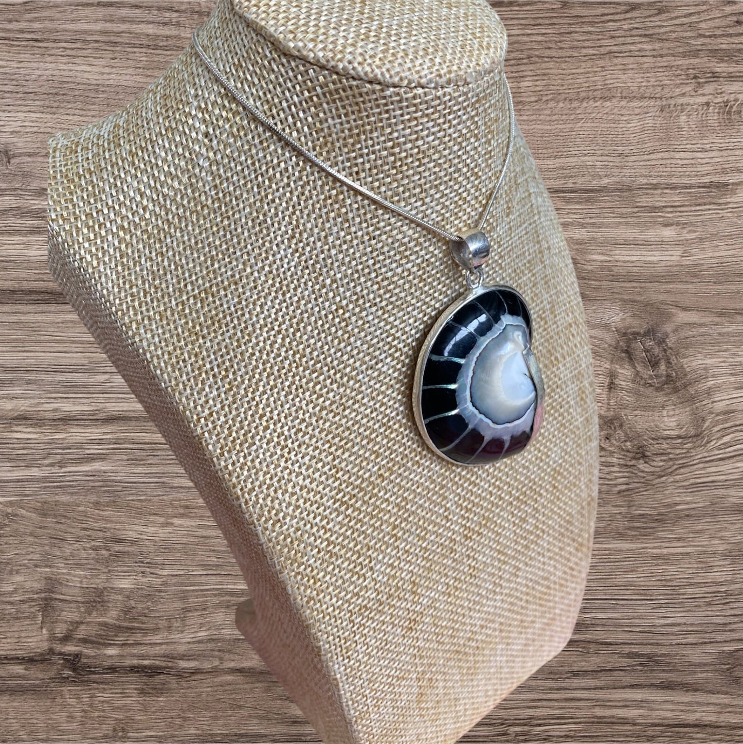 Nautilus Shell Pendant Black With Inlay Sterling Silver