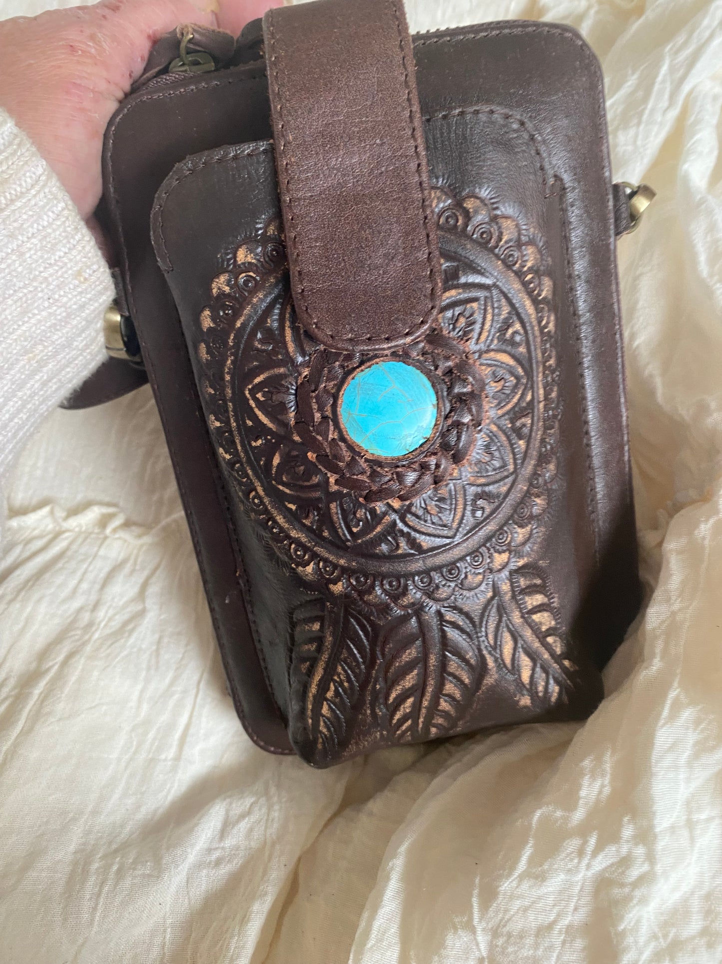 Dreamcatcher Phone Wallet pouch Travel Bag With Turquoise Stone