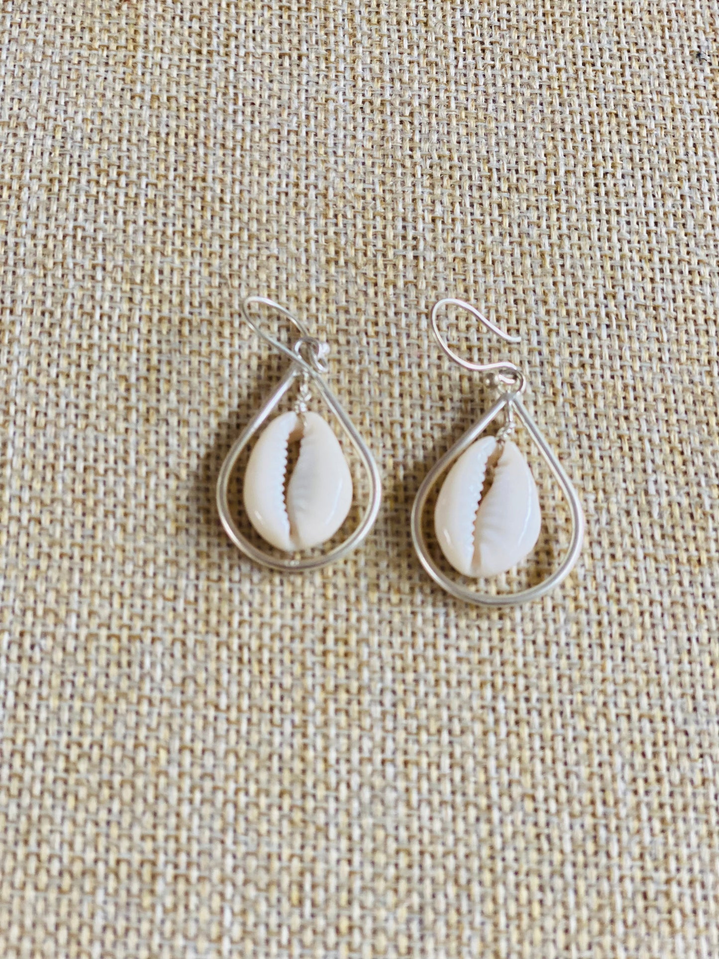 Cowrie Shell Open Drop Earrings Sterling Silver