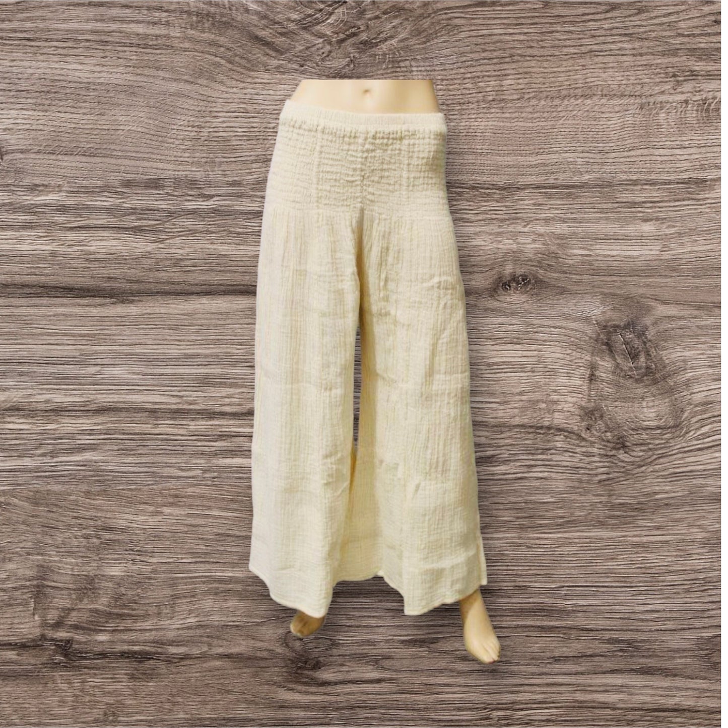 Crinkle Cotton Pants Shirred Waist Panel