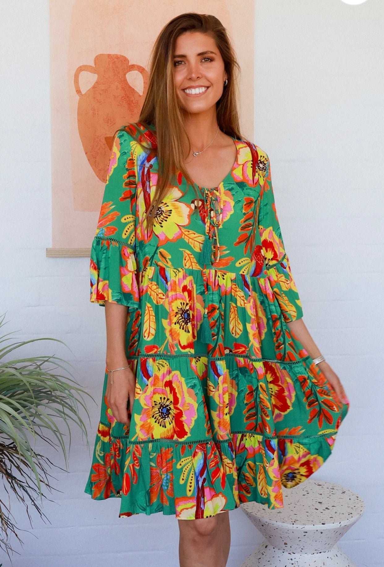 Safari Mini Dress Green 1/2 Sleeves