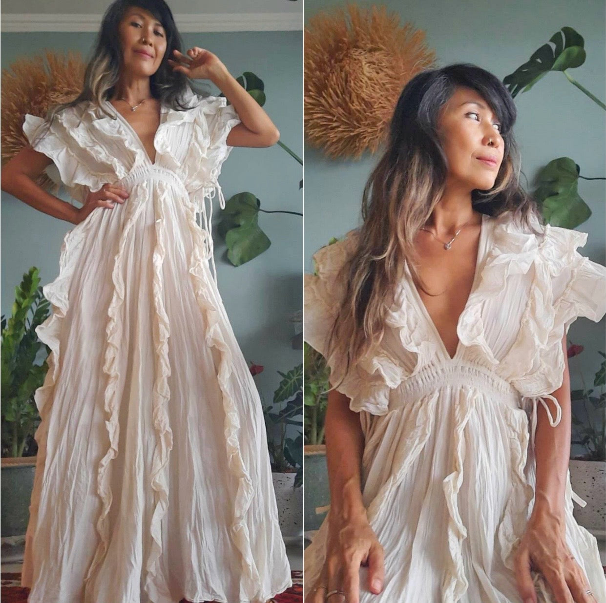 Bohemian Ruffle Maxi Dress With Side Ties