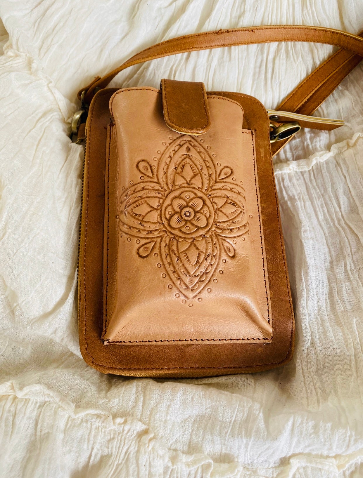 Mandala Laos Phone Wallet Pouch Bag Tan