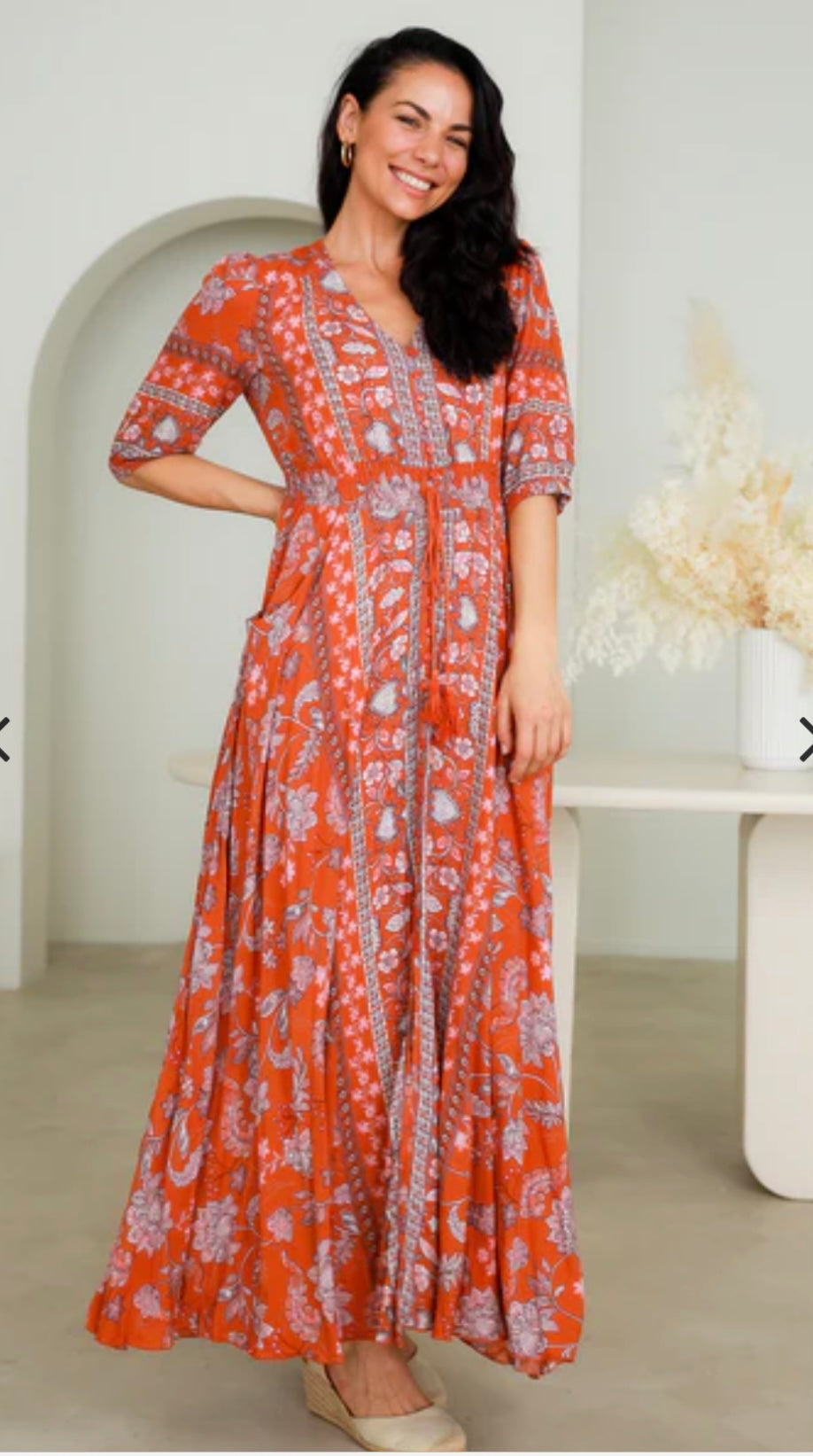 Hannah V Neck 1/2 sleeves Maxi Dress