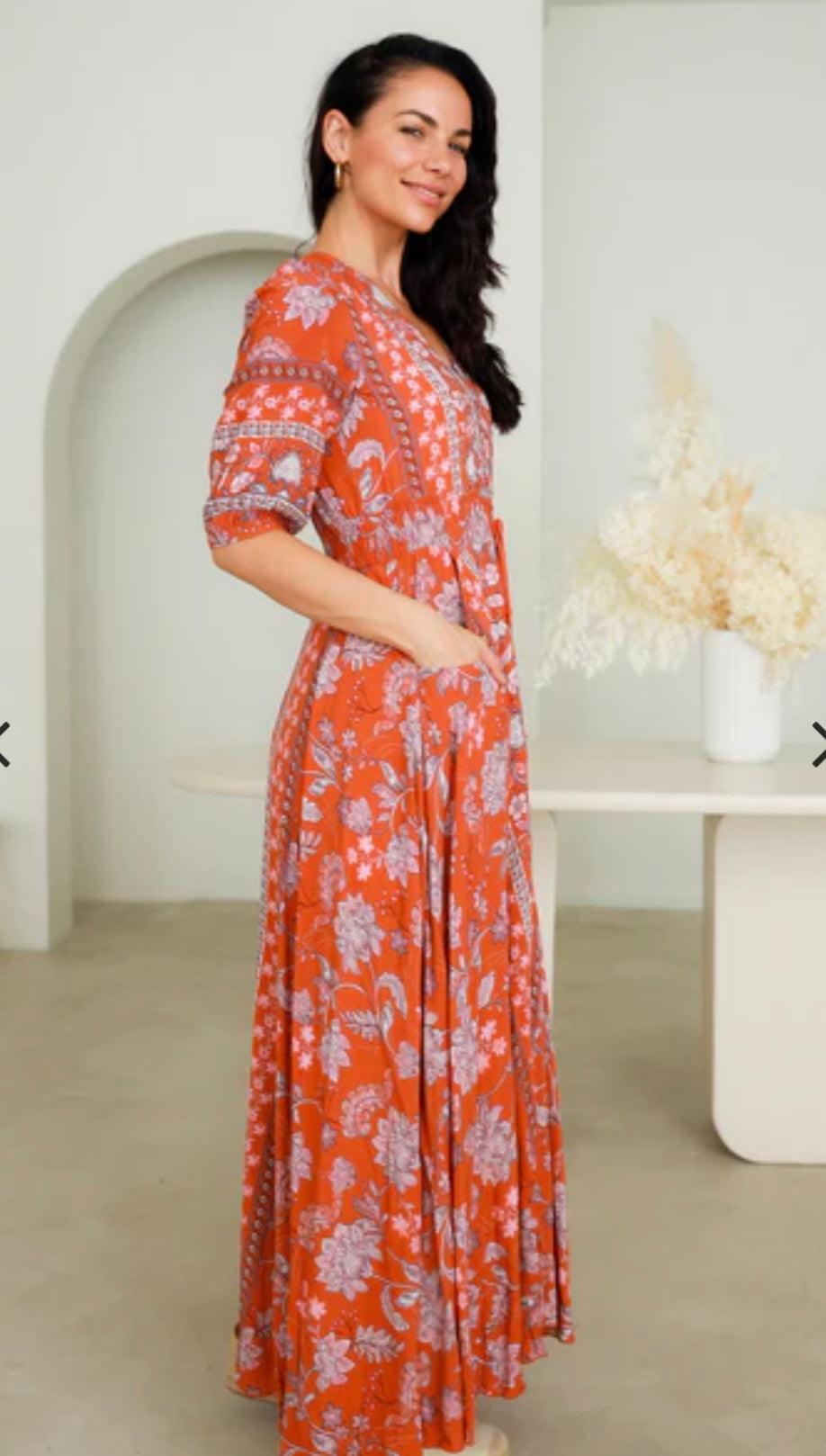 Hannah V Neck 1/2 sleeves Maxi Dress