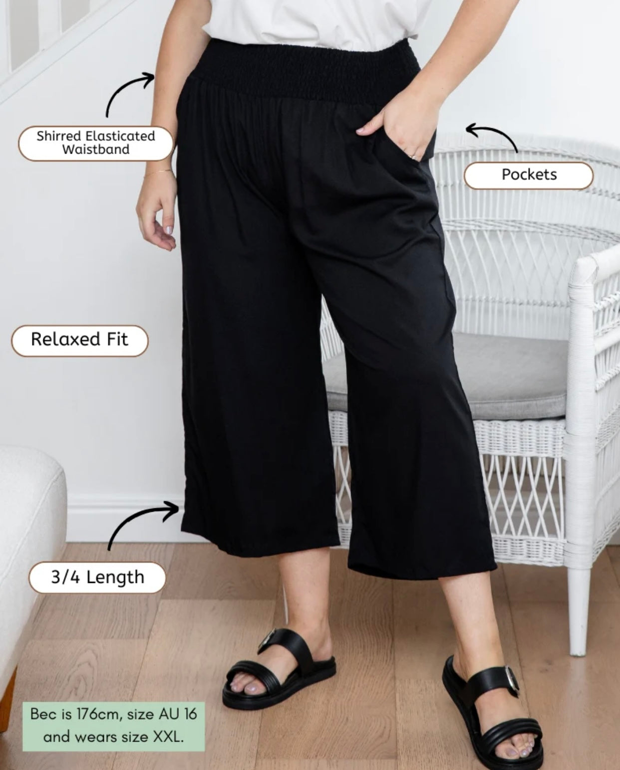 Illuka Pants Black 3/4 Length