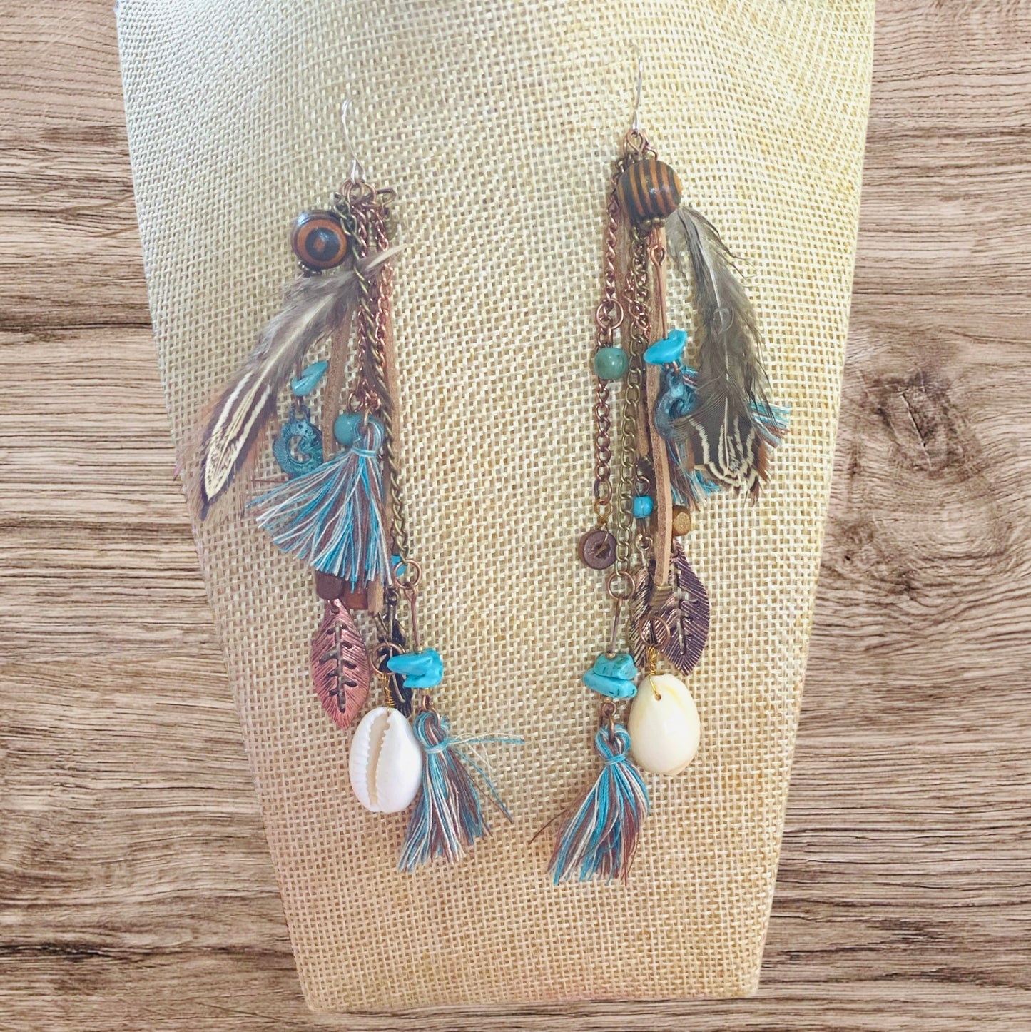 Boho Feather Cluster Drop Hook Earrings
