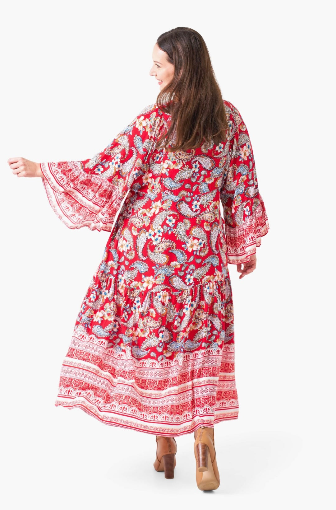 Lelia Print Maxi Dress With Long Bell Sleeves