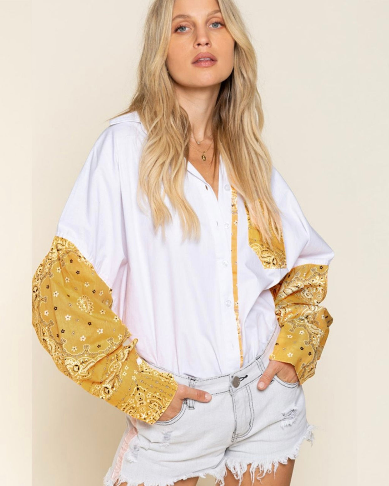 Urban Long Sleeve Cotton Shirt Mustard Paisley Print