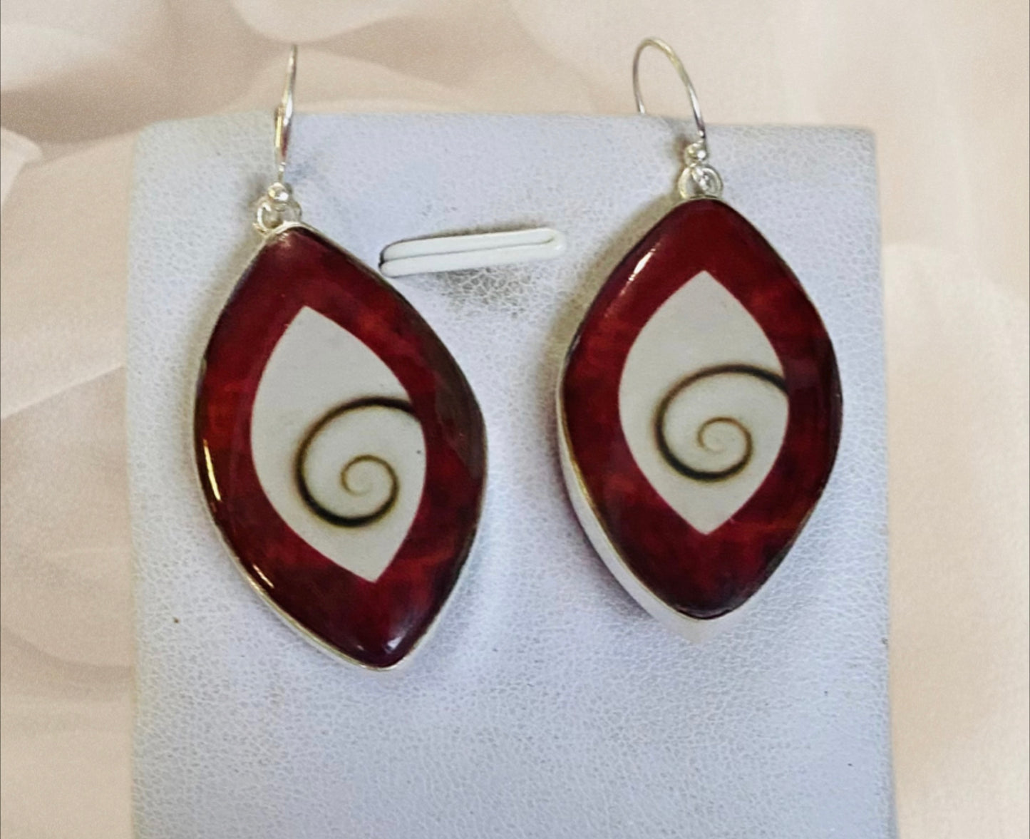 Filigree Design Earrings Sterling Silver Red