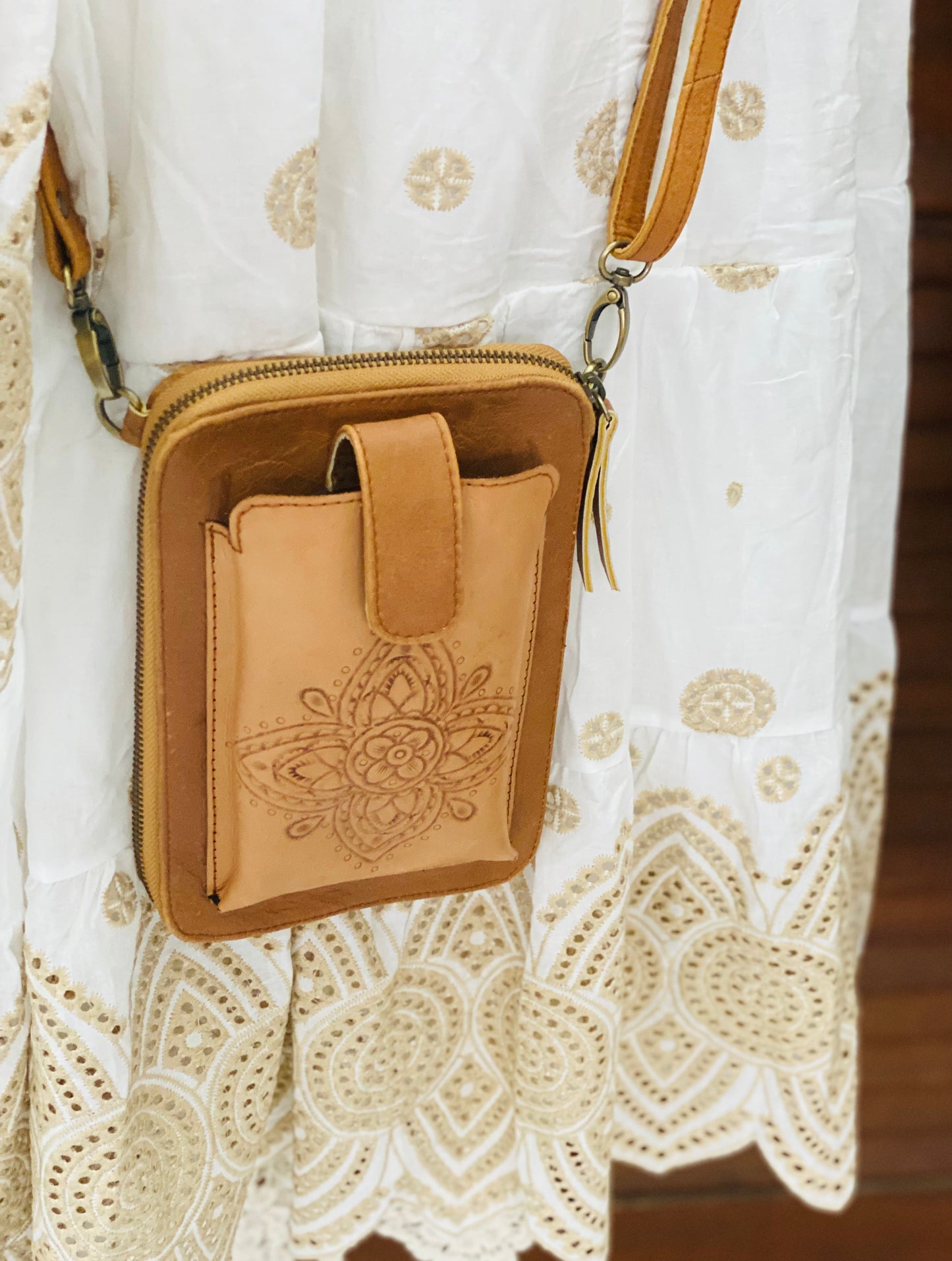 Mandala Laos Phone Wallet Pouch Bag Tan