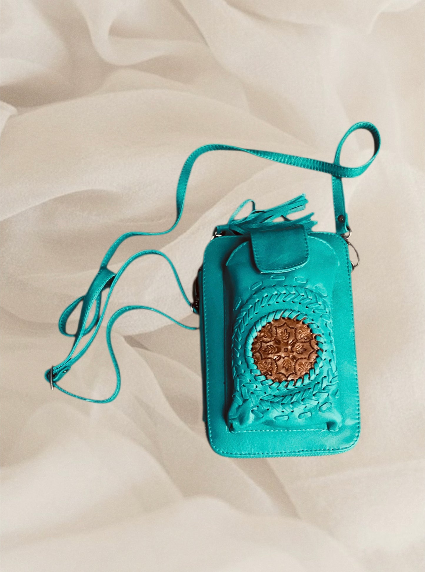 Mandala Inlay Plaid Leather Phone Wallet Pouch Bag